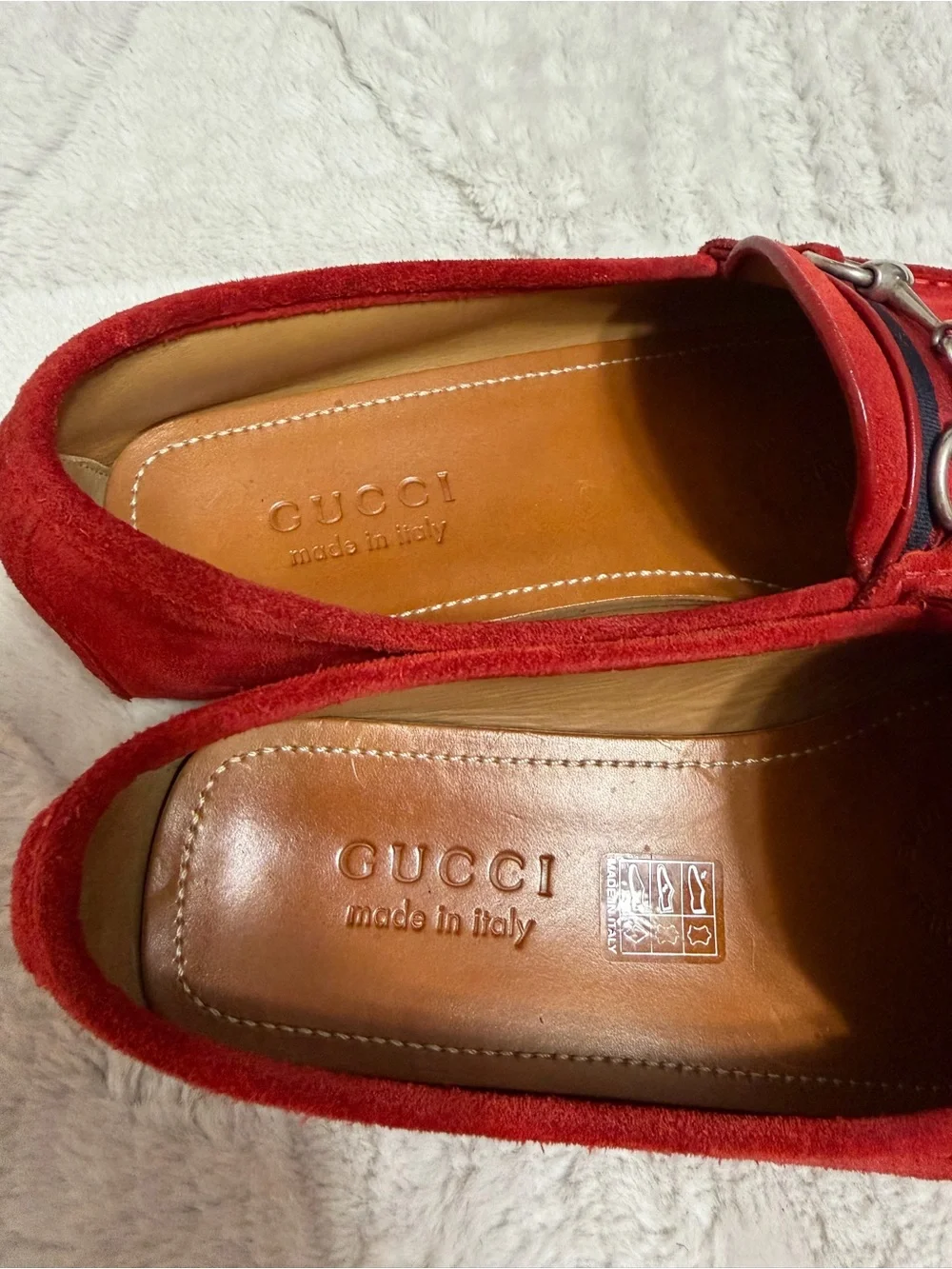 $850 Gucci Red Suede Leather Horse-Bit Link Loafers Driving Moccasins 7.5 8.5